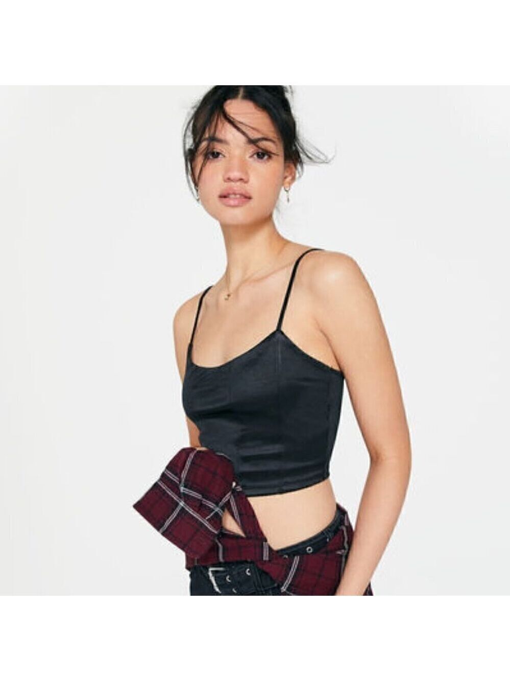 Aeropostale Black Satin Cropped Corset Tank Top Size Medium
